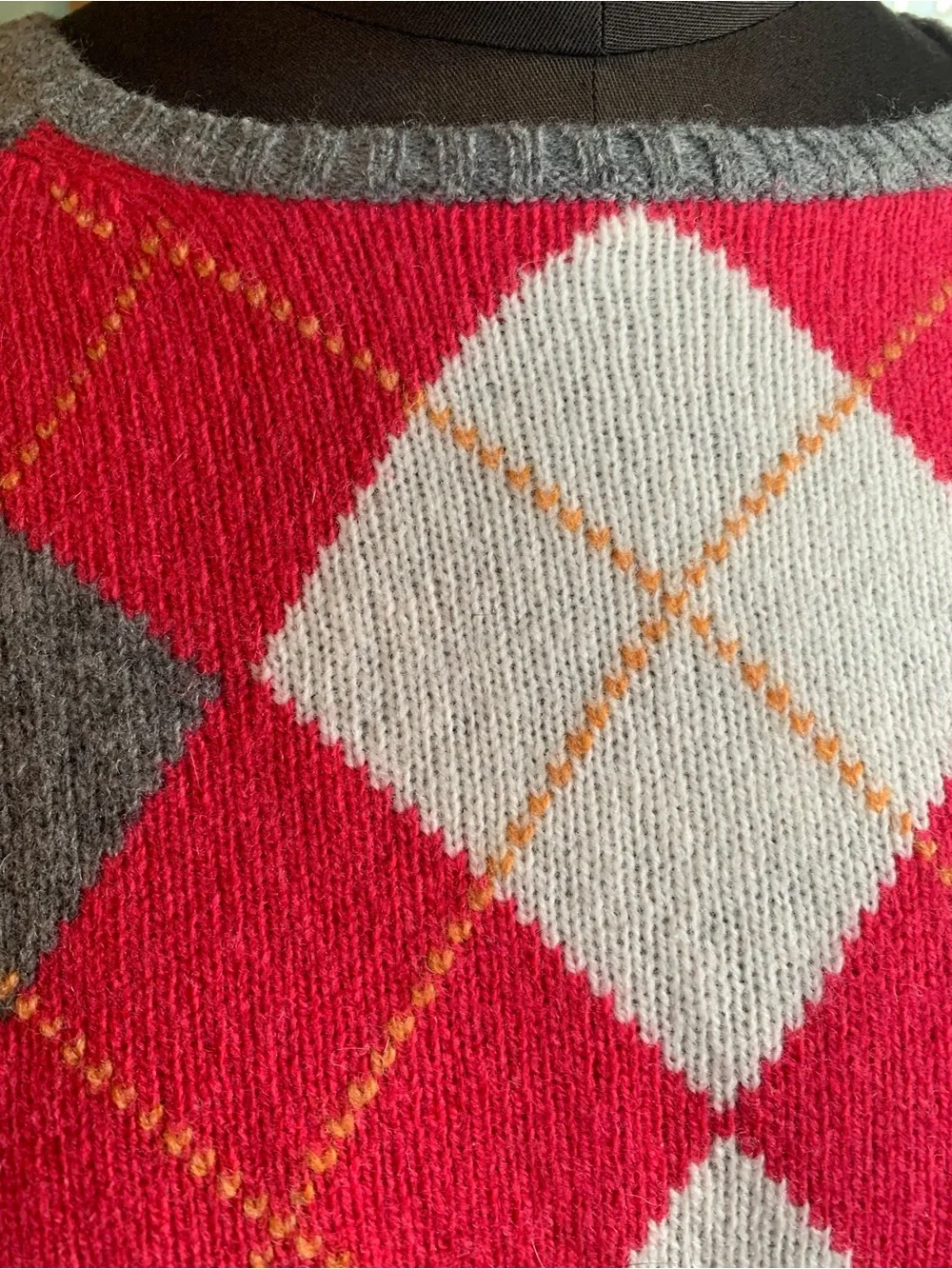 J CREW 100% LAMBS WOOL ARGYLE PULLOVER SWEATER NWT XL Women's Gray  Pink Diamond